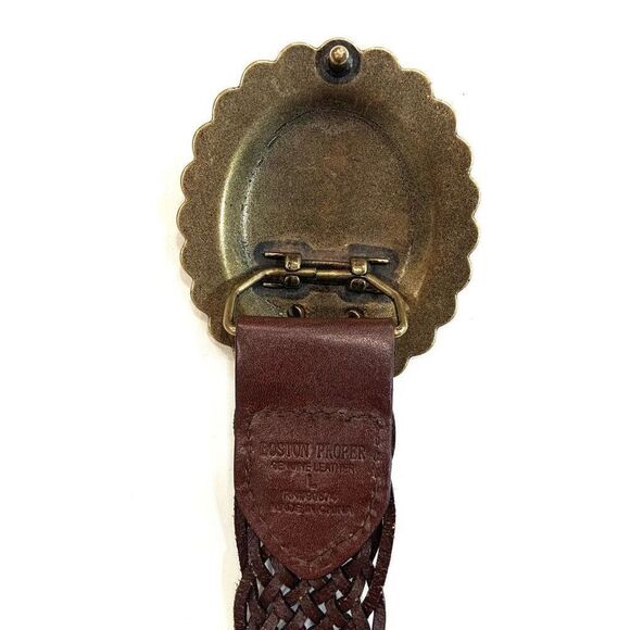 BOSTON PROPER Woven Leather Belt with Turquoise Buckle (Sz L) - Picture 5 of 8